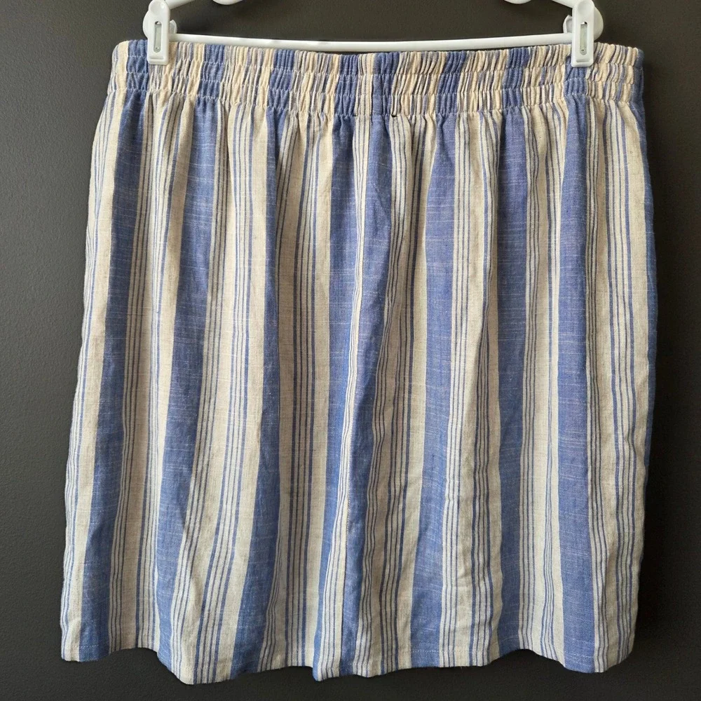 Torrid Women Blue Beige‎ Striped Linen Blend Elastic Back Mini Skirt Size 2 Plus